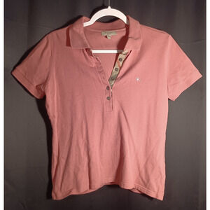 Burberry London Coral Pink Polo Shirt Medium Classic Nova Check Y2K VTG Designer